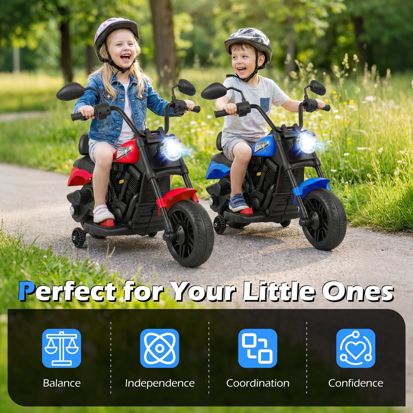 6V Kids Motorcycle with Headlight and Music and Training Wheels