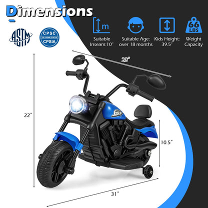6V Kids Motorcycle with Headlight and Music and Training Wheels
