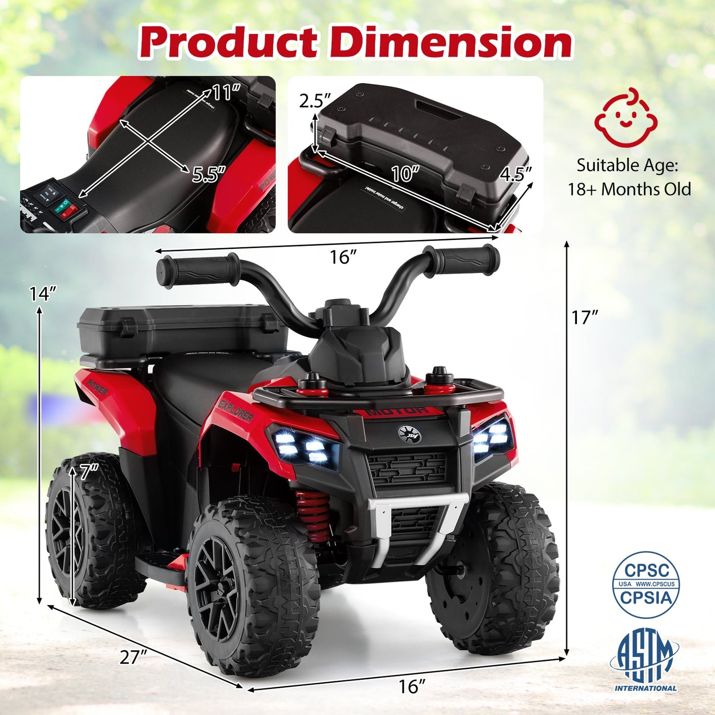 6V Kids Ride On ATV with Spray Function and Storage Box with Music