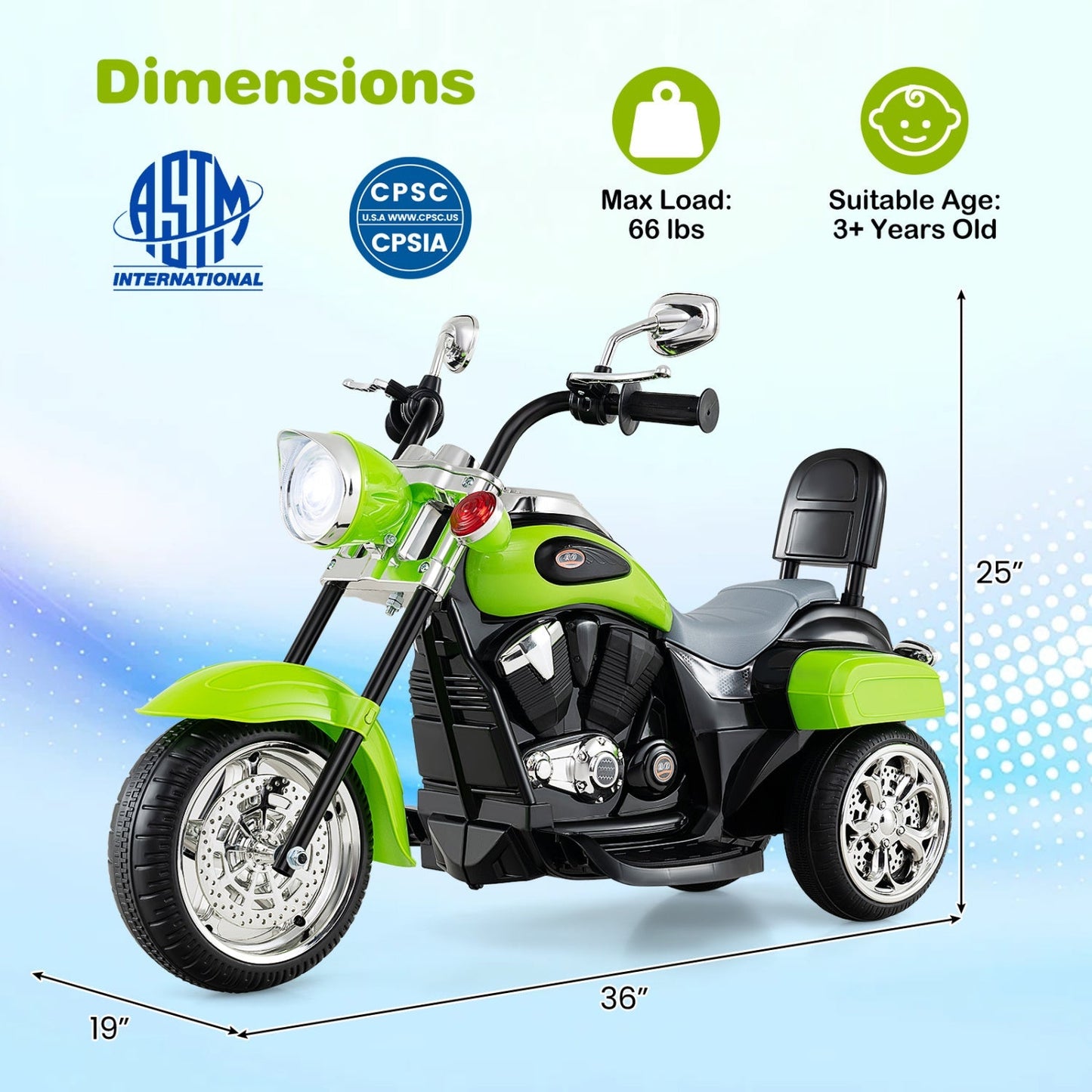 3-Wheel Electric Motorcycle Ride-On Toy for Toddlers 3+