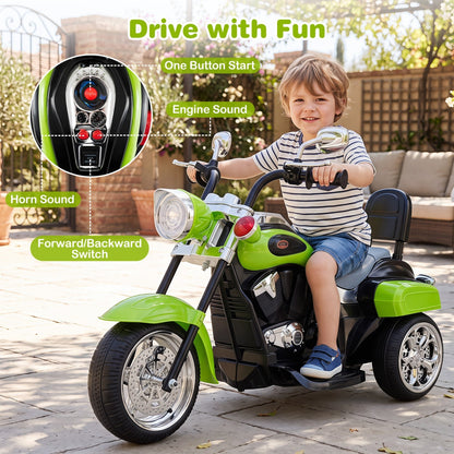 3-Wheel Electric Motorcycle Ride-On Toy for Toddlers 3+