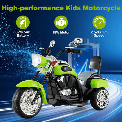3-Wheel Electric Motorcycle Ride-On Toy for Toddlers 3+