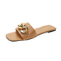 Women Sandals Design Gold Chain Closed Toe Slip On Mules Shoes Flat Heels Square Head Casual Slides Summer Slippers Open Toe Flat Sandals Metal Chain PU Leather Slides Shoes