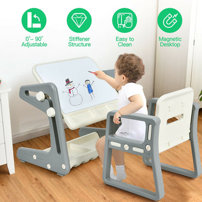 2 in 1 Kids Easel Table and Chair Set with Adjustable Art Painting Board