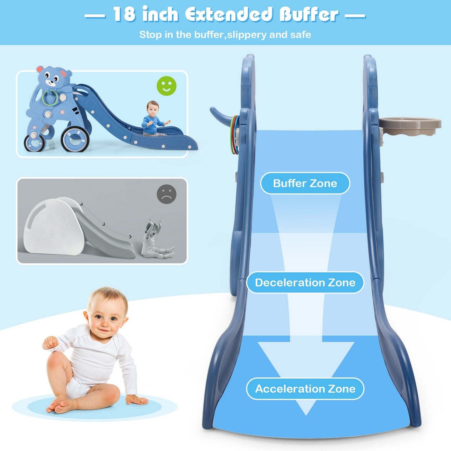 4-in-1 Foldable Baby Slide Toddler Climber Slide PlaySet with Ball