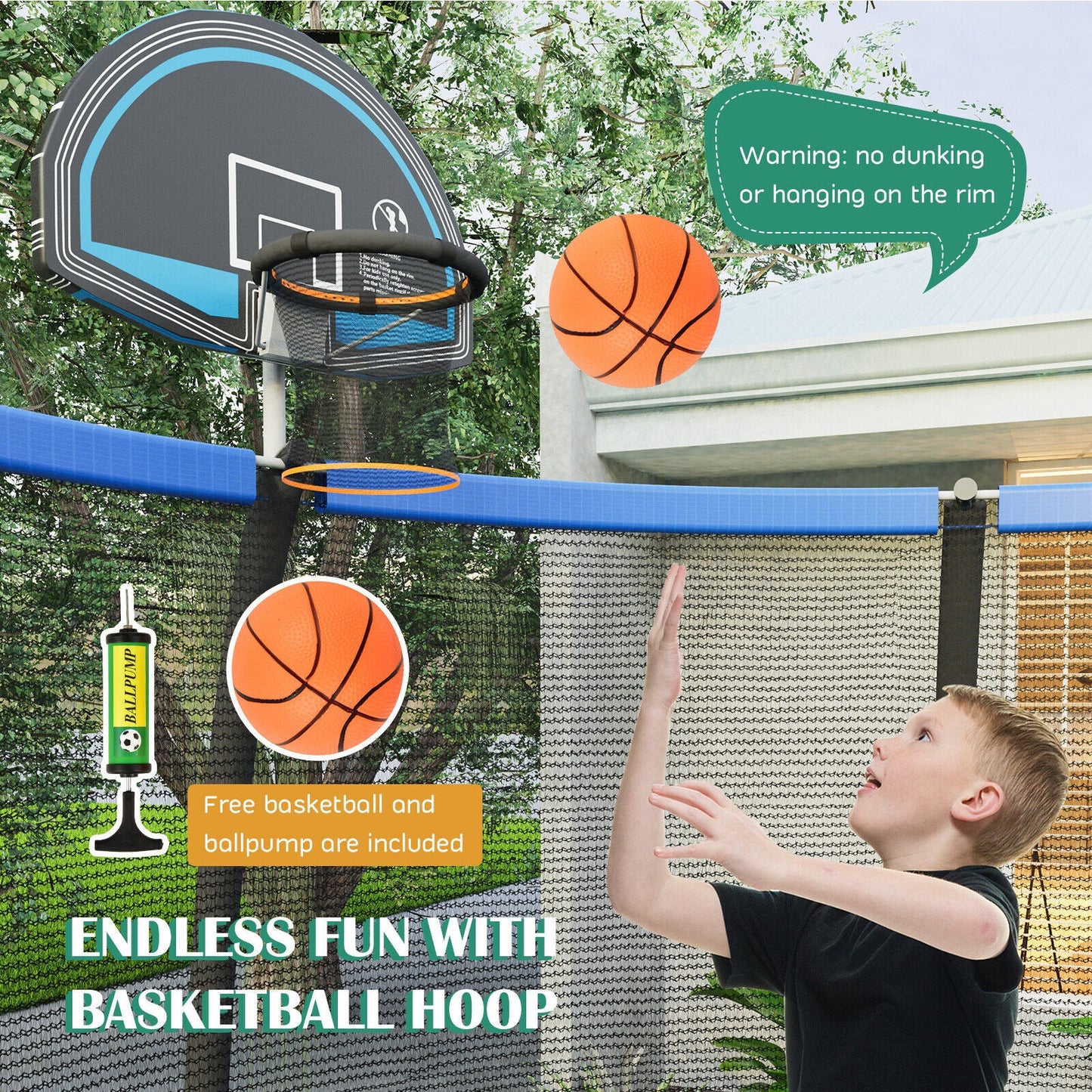 8/10 Feet Recreational Trampoline with Basketball Hoop