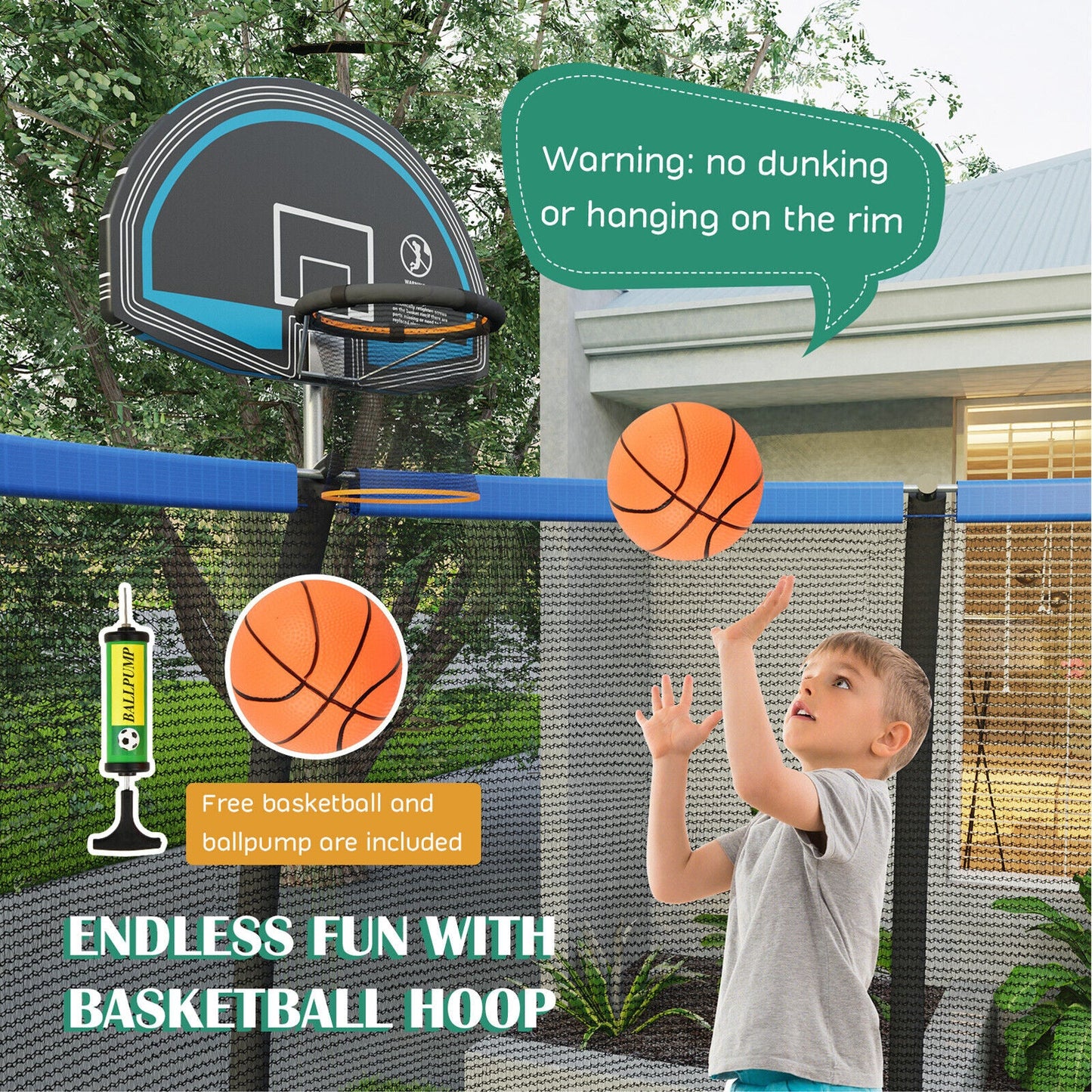 8/10 Feet Recreational Trampoline with Basketball Hoop