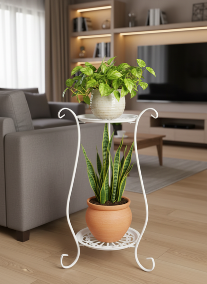Two-Tier Metal Plant Stand – Double Layer Iron Flower Rack for Indoor & Outdoor Plants