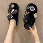 Winter Woman Warm Home Slippers Women Diamond Flip Flops Fur Slides Anti-slip Indoor Slippers Slip On Bedroom Shoes Memory Foam Wool Lining Indoor Ourdoor Non Skid Slippers