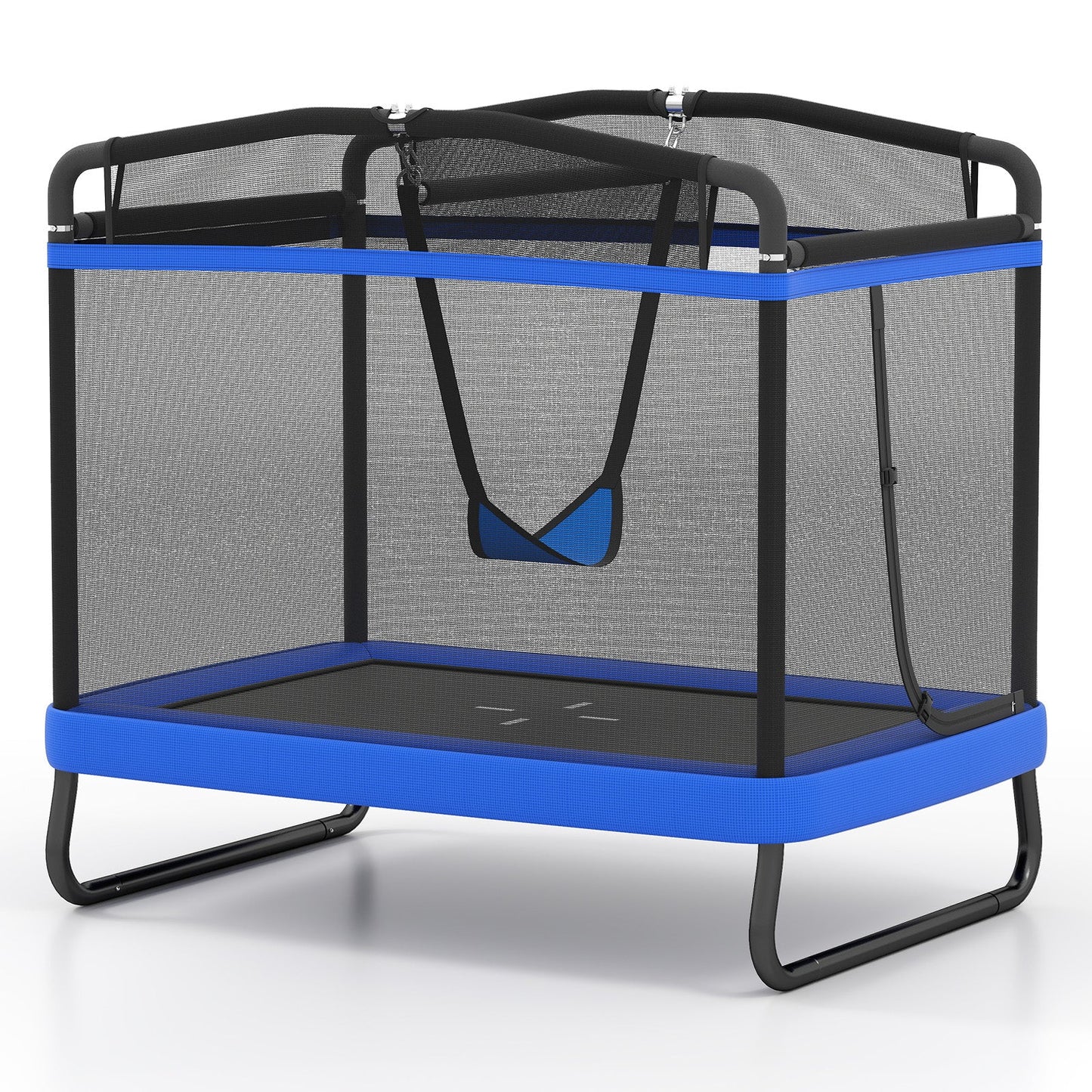 6 FT Kids Trampoline with Swing and Horizontal Bar Small Rectangle Trampoline