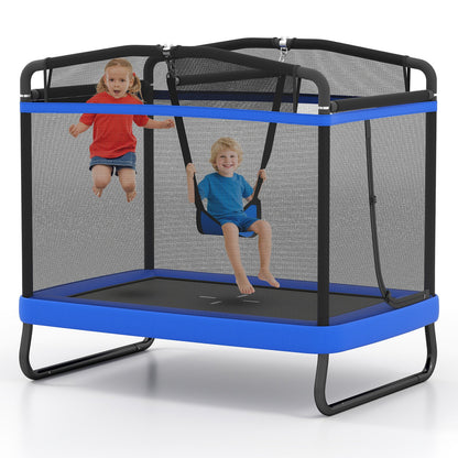 6 FT Kids Trampoline with Swing and Horizontal Bar Small Rectangle Trampoline