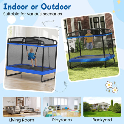 6 FT Kids Trampoline with Swing and Horizontal Bar Small Rectangle Trampoline