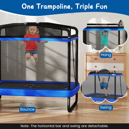 6 FT Kids Trampoline with Swing and Horizontal Bar Small Rectangle Trampoline