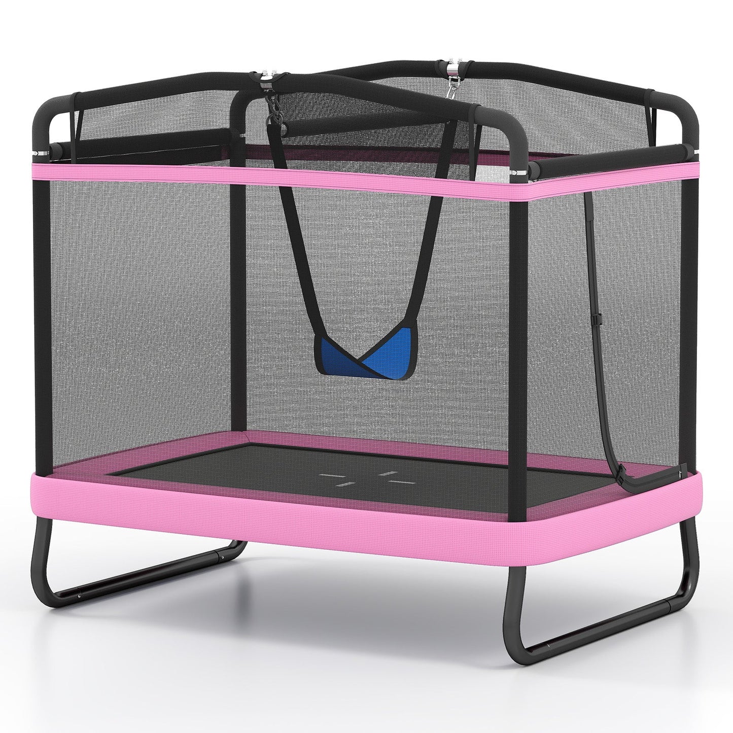 6 FT Kids Trampoline with Swing and Horizontal Bar Small Rectangle Trampoline