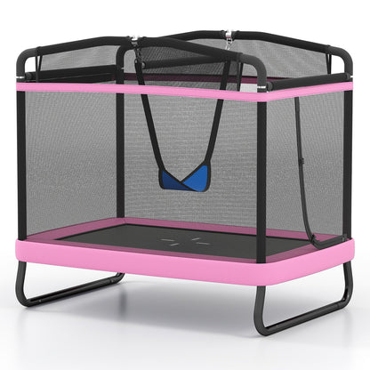 6 FT Kids Trampoline with Swing and Horizontal Bar Small Rectangle Trampoline