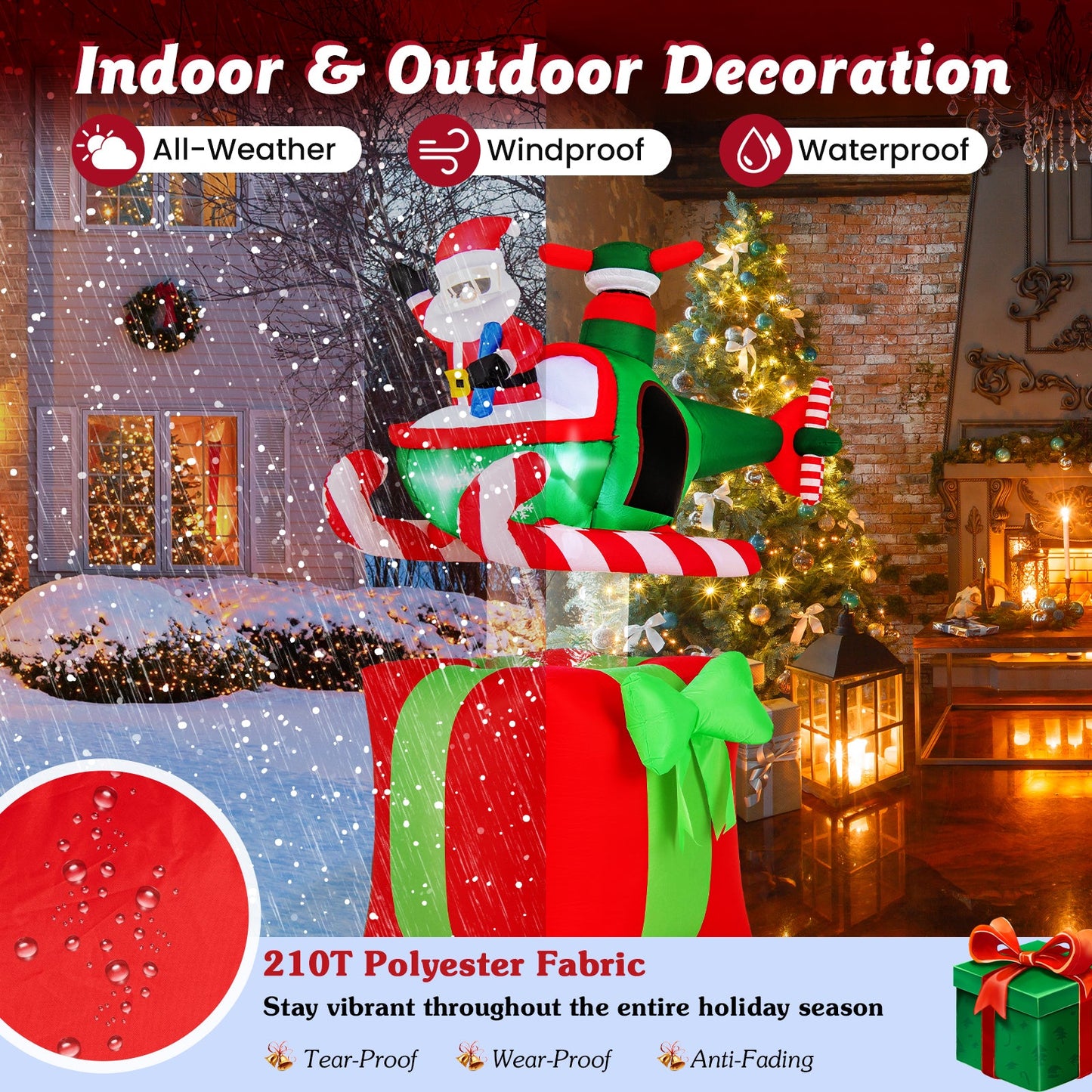 6 Feet Christmas Inflatables Blowup Santa Flying Airplane with with 3 LED Lights and Built-In Blower
