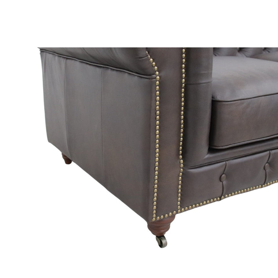 Belgravia Chesterfield Top Grain Leather Sofa with Tufted Back & Rolled Arms