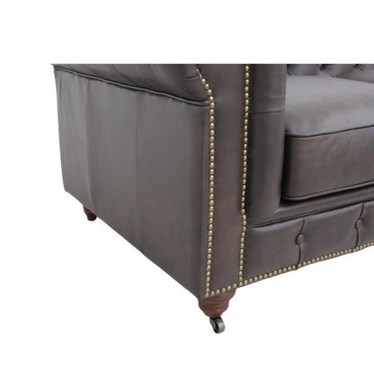 Belgravia Chesterfield Top Grain Leather Sofa with Tufted Back & Rolled Arms