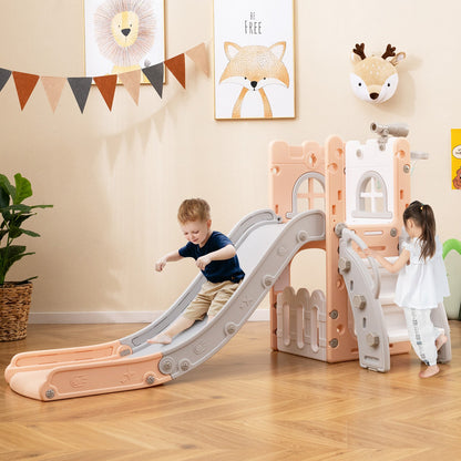 6-in-1 Toddler Slide L-shaped Playground with Basketball Hoop and Ladder