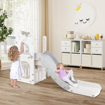 6-in-1 Toddler Slide L-shaped Playground with Basketball Hoop and Ladder