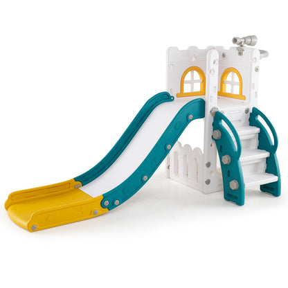 6-in-1 Toddler Slide L-shaped Playground with Basketball Hoop and Ladder