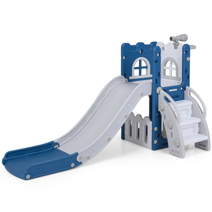 6-in-1 Toddler Slide L-shaped Playground with Basketball Hoop and Ladder