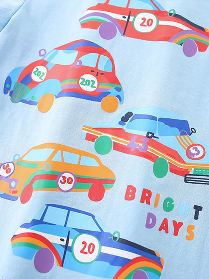 Children's Car Print Crew Neck Short Sleeve T-Shirt