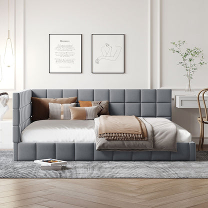 Full Size Upholstered Classic Daybed / Sofa Bed Frame, Elegant Design - Gray