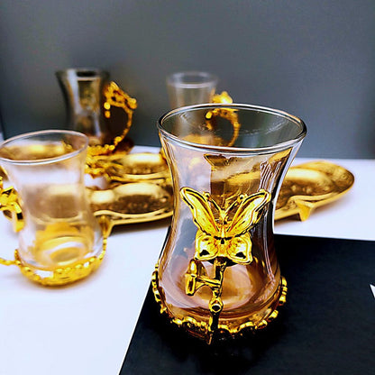 Colorful Glass Coffee Cup And Plate Set