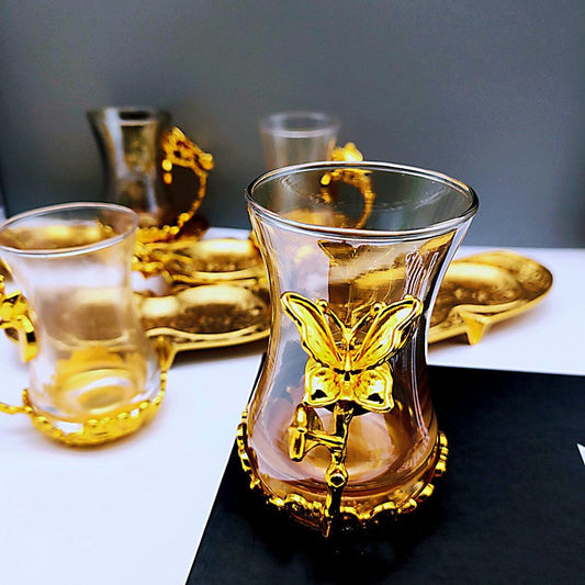 Colorful Glass Coffee Cup And Plate Set