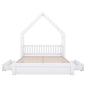 House Style Platform Bed With Guardrail And 2 Drawers