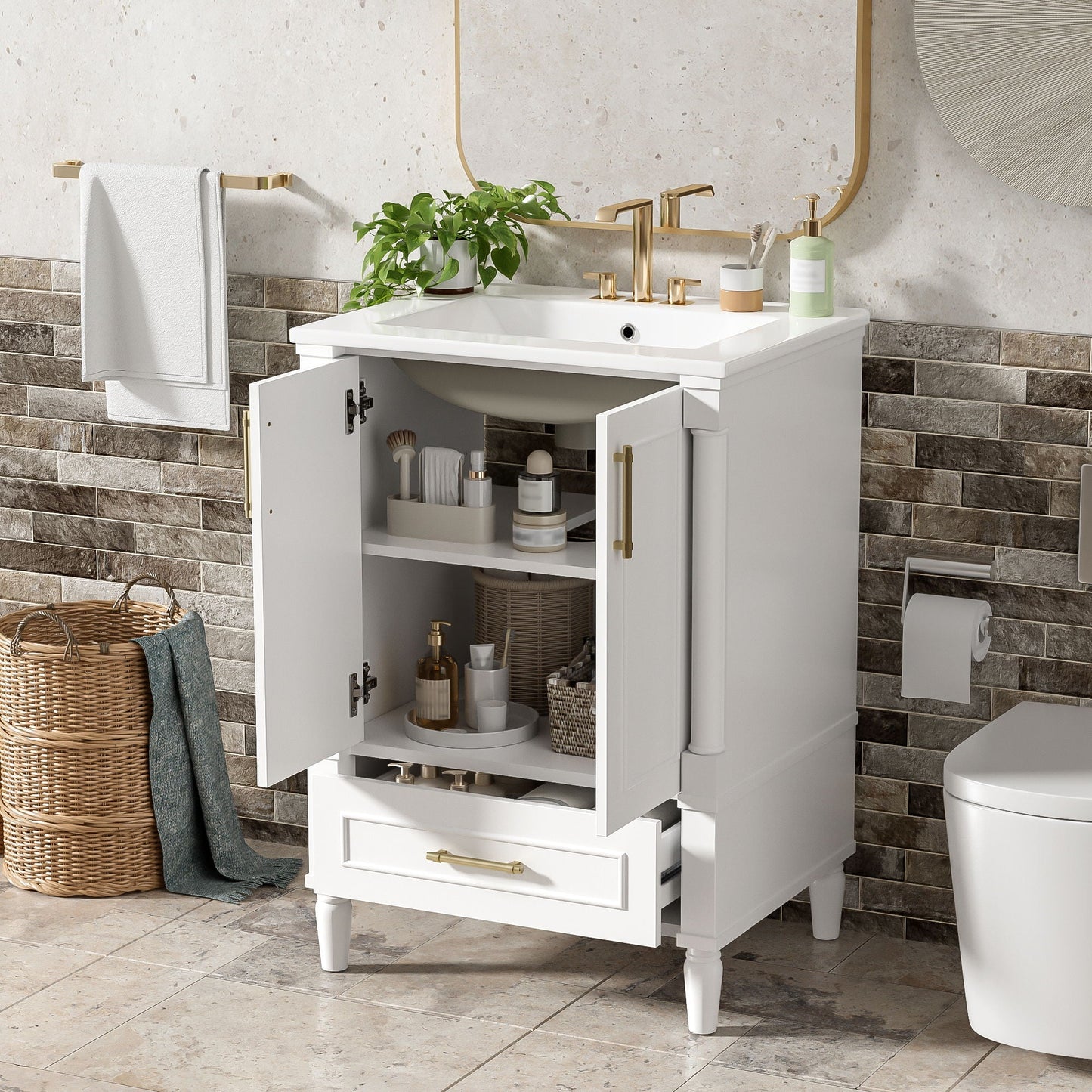 Bathroom Vanity With Ornate French Cylinder Legs, Soft Close Drawer
