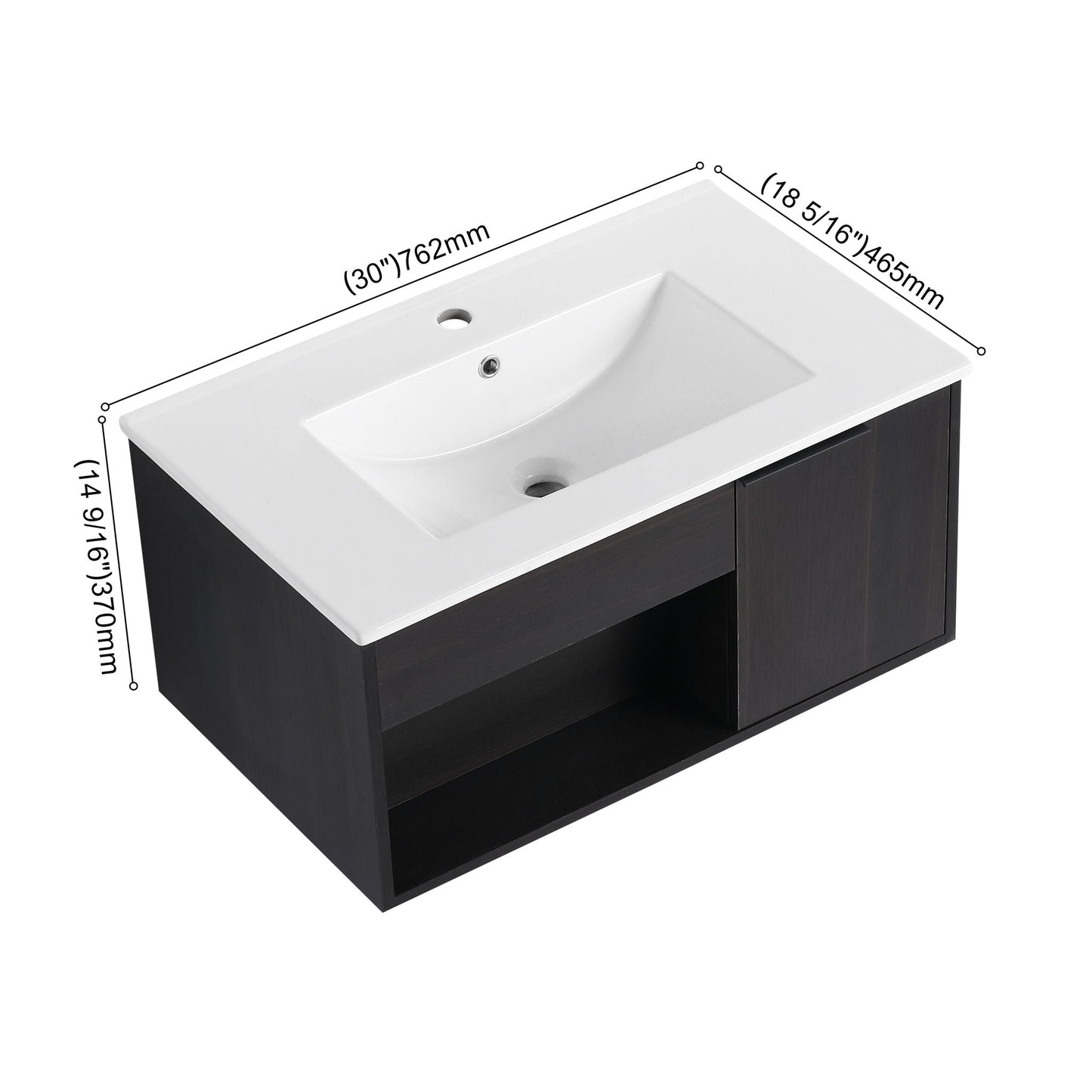 Wall Mounted Floating Bathroom Vanity With Open Shelf & Soft Close Door