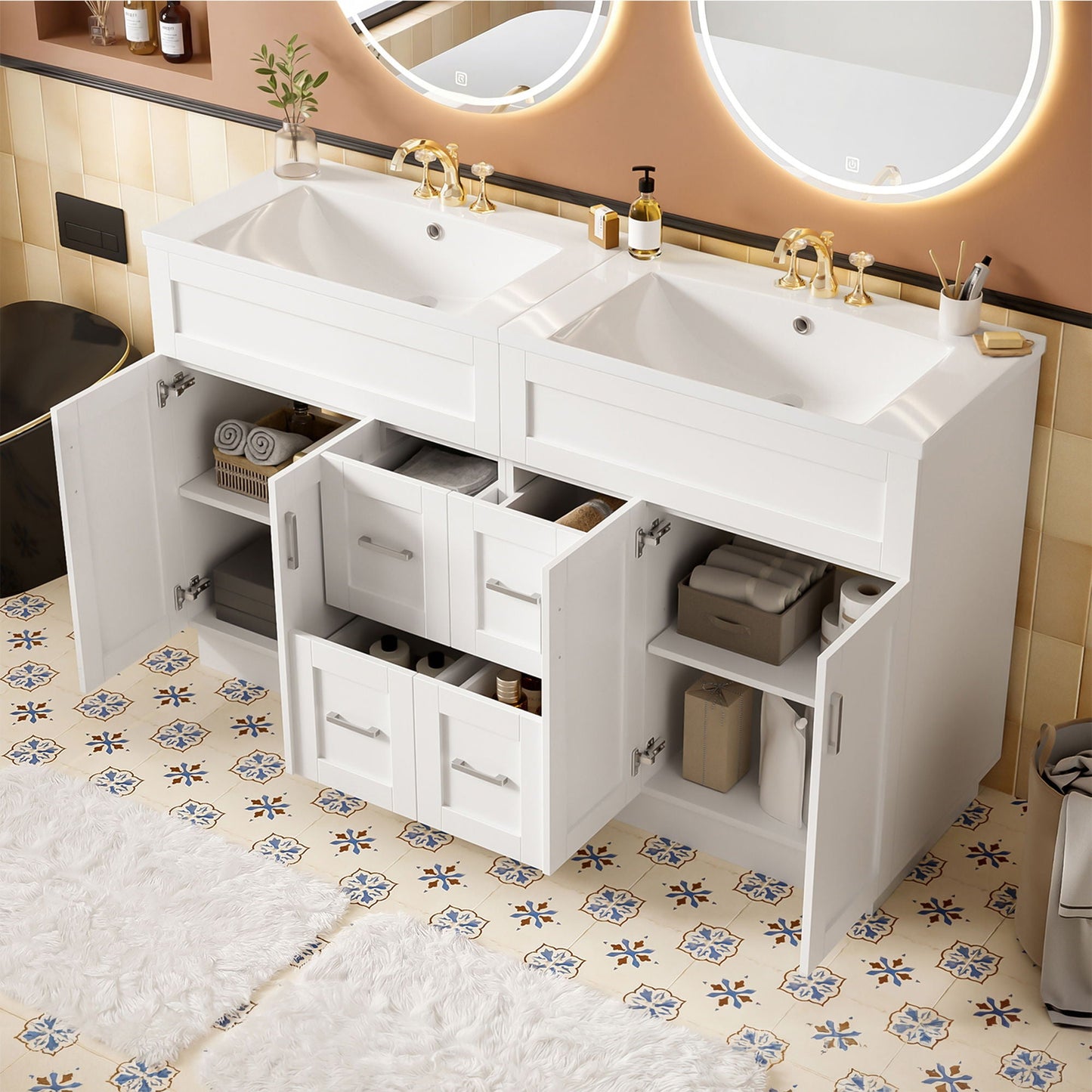 Bathroom Vanity With 2 Doors, 2 Drawers, Adjustable Shelf, Hidden Slides & Soft Close Hinges