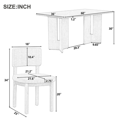 Dining Table Set With 6 Upholstered Chairs, Rectangular Table With Cutout Legs