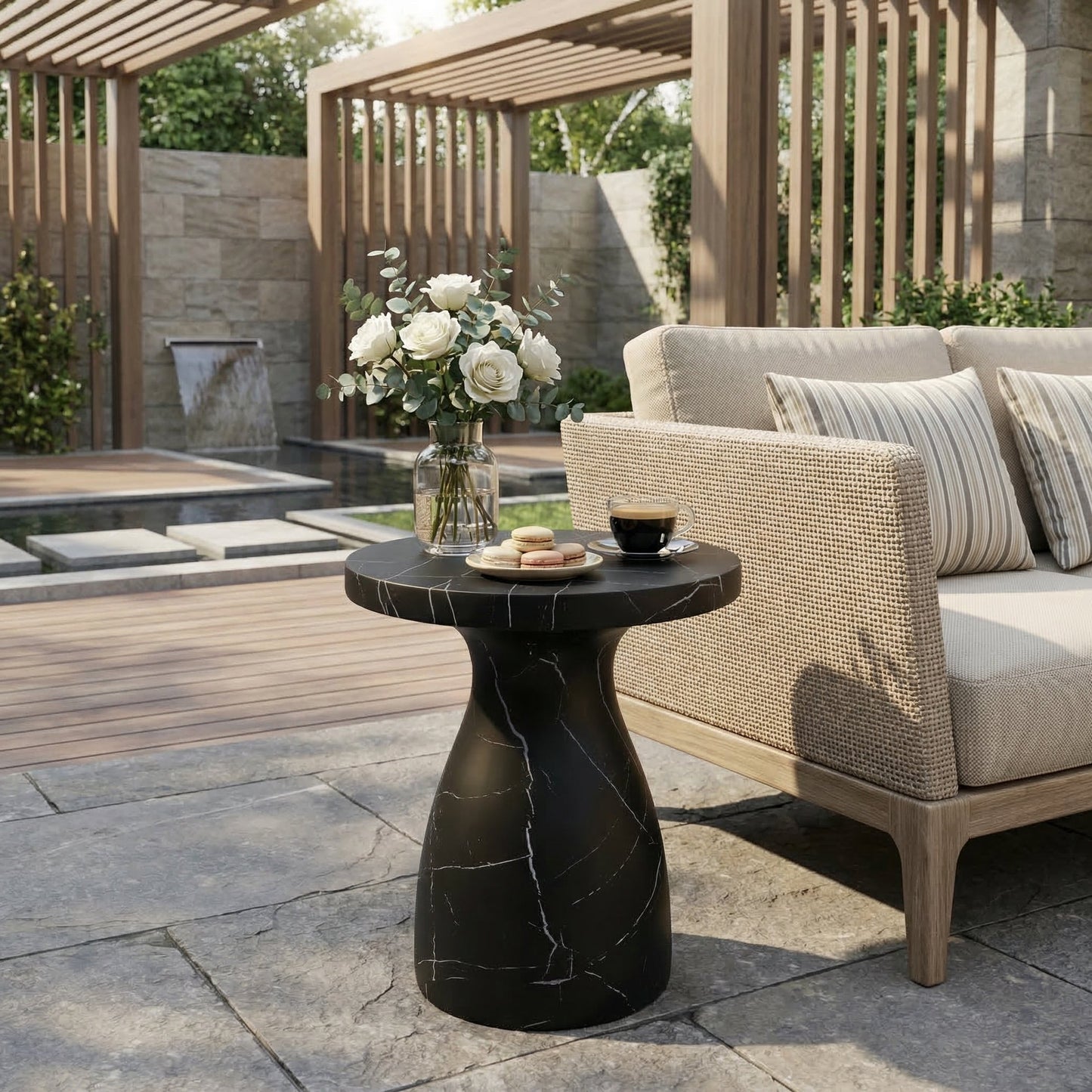 Outdoor Travertine MGO Side Table