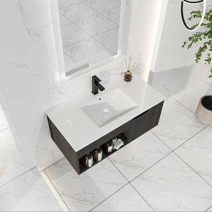 Wall Mounted Floating Bathroom Vanity With Open Shelf & Soft Close Door