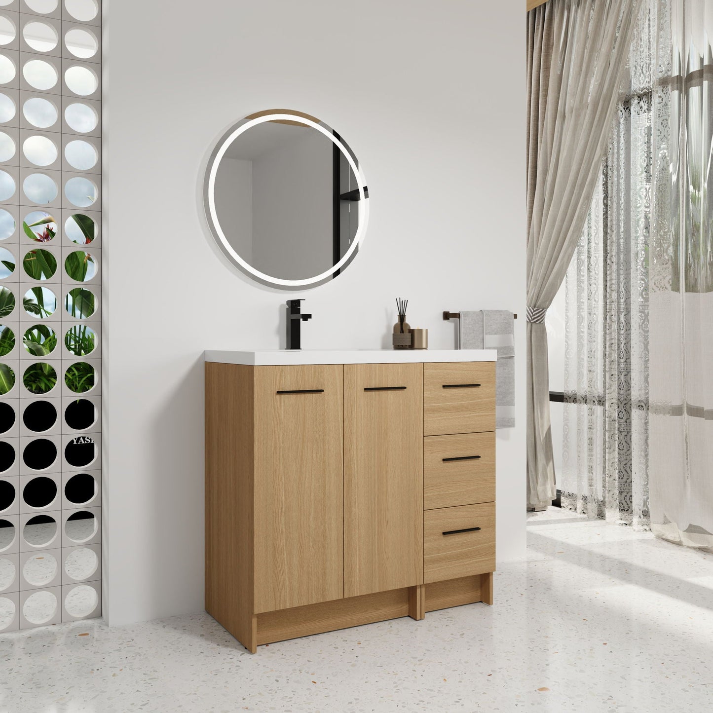 Wall Mounted Floating Bathroom Vanity With Sink, Door & Drawers Modular Cabinet