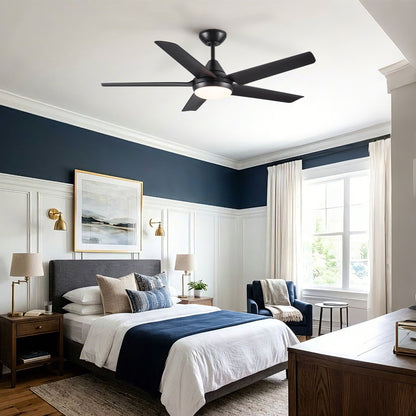 Ceiling Fan With Lights And Remote Control, Reversible DC Motor, 6 Speeds, 3 Cct Dimmable LED, Quiet Timer For Indoor - Black