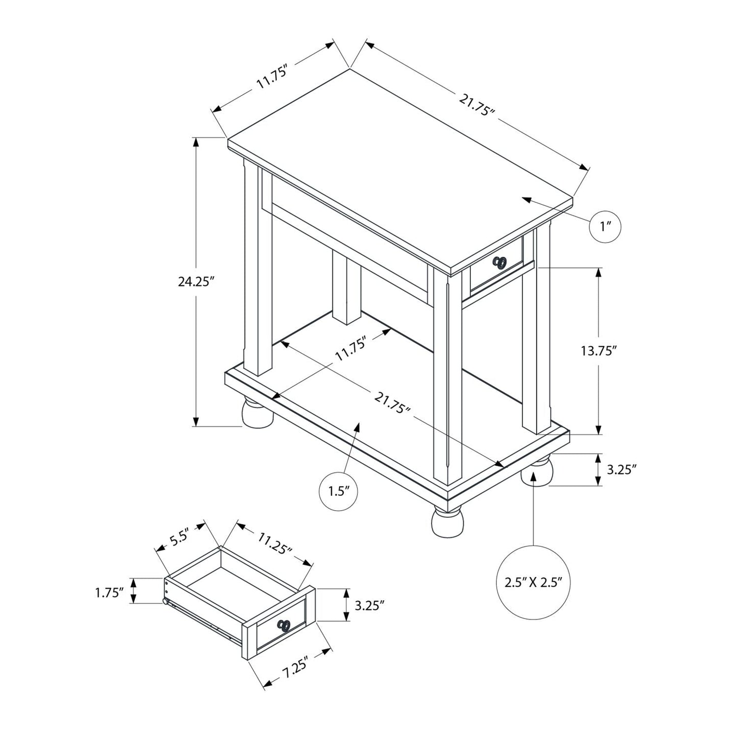 Accent End Table, Storage Drawer, Traditional - Espresso