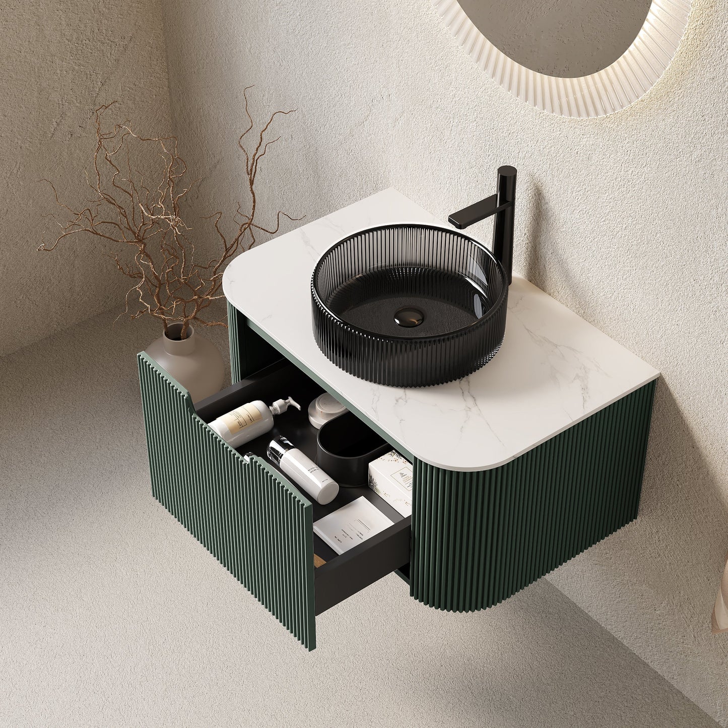 DINA 30" Bathroom Vanity & Sink with Floating Curved Edges