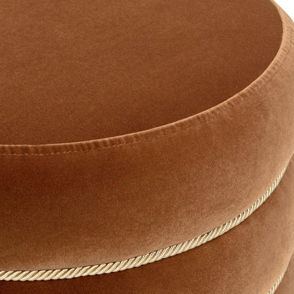 Edward 17.5" Round Upholstered Ottoman with Bullion Fringe