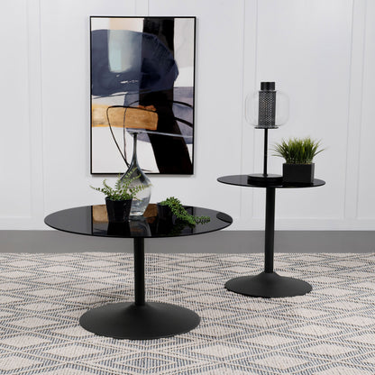 Ganso Round Metal Coffee Table With Tempered Glass Top Black