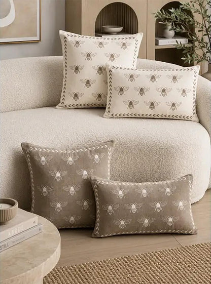 Fennco Styles Ivory Embroidered Bee Decorative Filled Throw Pillow, 18" X 18", 1-Pack