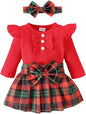 Stylesilove Infant Baby Girls Ribbed Long Sleeve Cotton Bodysuit, Plaid Skirt & Headband 3pcs Christmas Holiday Outfit