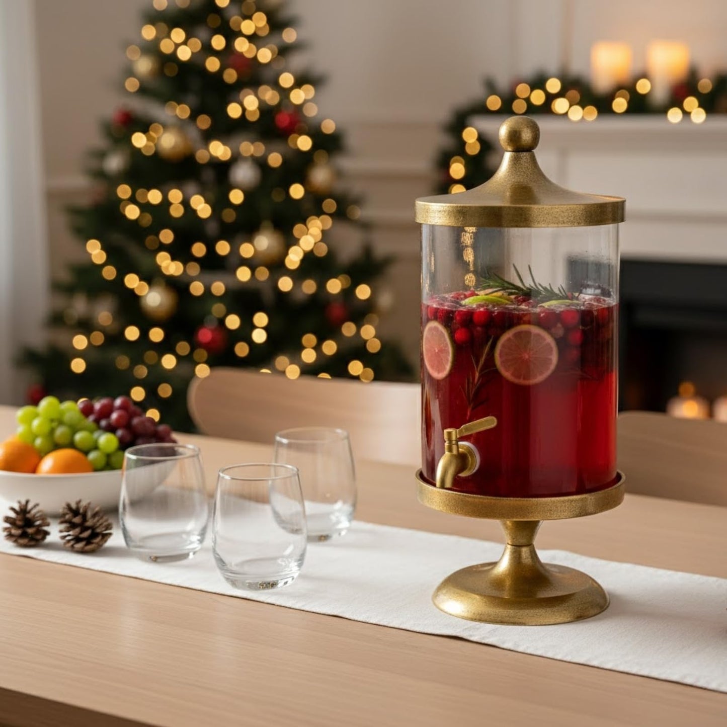 Brass Gold & Glass, 3 Gallon Beverage Dispenser w/ Bamboo Stand & Spigot, 20.1" Tall Large