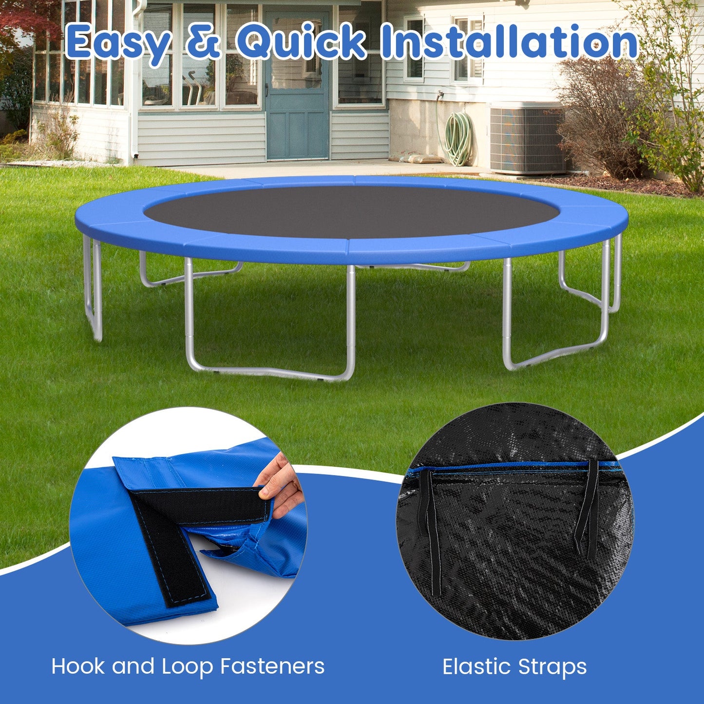 8-16 FT Trampoline Pad Replacement Safety Pad with Fixing Straps (Blue)