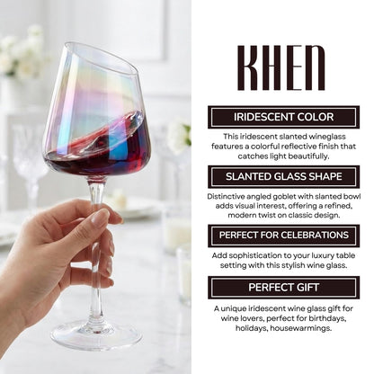 Slanted Iridescent Wine Glass, Single 15.8oz 9.84in Clear Glass