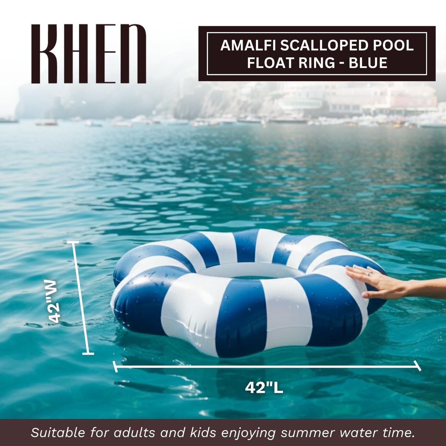 Amalfi Scalloped Inflatable Tube Pool Float Ring - Blue & White