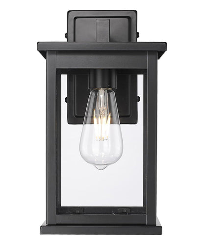11"H Bowton II Outdoor Wall Light - Dusk to Dawn Matte Black Finish with Glass Shade by Millennium Lighting